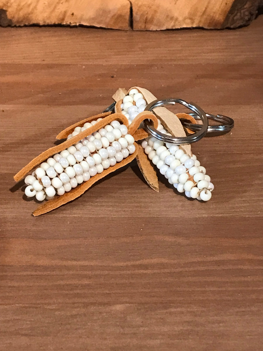 Beaded corn keychain - white – Rebecca Maracle Mohawk Feathersmith
