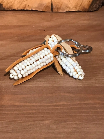 Beaded corn keychain - white